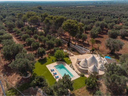 - une vue aérienne sur un domaine avec une piscine dans l'établissement Trullo Tarantini con piscina privata, à Latiano