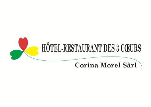 un logo pour un restaurant des cours de l'hôtel dans l'établissement Hôtel-Restaurant des 3 Coeurs, à Vaulion