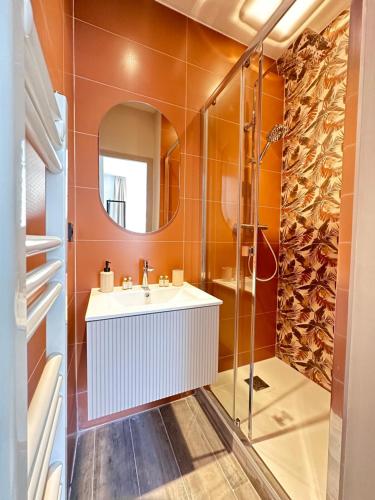 ein Bad mit einem Waschbecken und einem Spiegel in der Unterkunft PARADISE Earth & Sea in Marseille