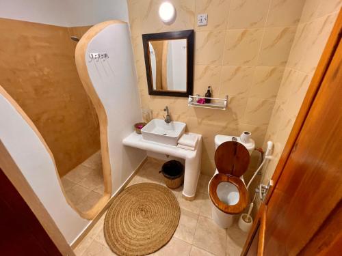 a small bathroom with a sink and a toilet at Stone Resort in Kiwengwa
