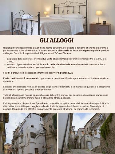 a page of a brochure for a hotel with a bed at Il Paese Alberga! in Caulonia