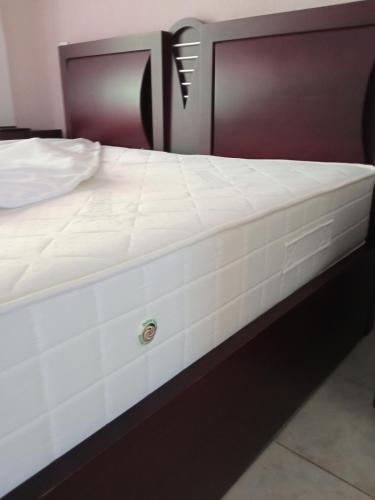 a large white bed with a metal headboard at Studio Nikol koutsoupia in Kókkinon Nerón