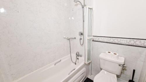 uma casa de banho com um chuveiro, um WC e uma banheira em Stylish 3 Bedroom House em Galway