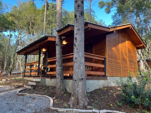 a cabin in the woods with two trees at Hotel Cabanas Glamour in Gramado