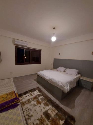 Un dormitorio con una cama grande y una ventana en شقق سكنيه للايجار en El Cairo