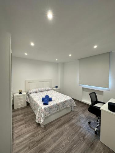 1 dormitorio con cama, escritorio y silla en Piso Sardinero - Almar d'Pipe, en Santander