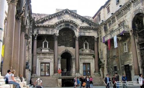 a group of people standing in front of a building at Apartment Vid in Split
