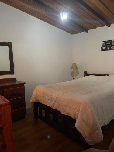 1 dormitorio con cama, tocador y espejo en Casa#7 en San José
