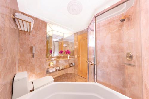 a bathroom with a tub and a shower at Regal Hongkong Hotel in Hong Kong