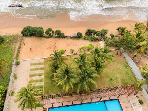 an aerial view of a beach with palm trees at MaSa Beach Front Apartment Uswetakeiyawa B12 in Ja-Ela
