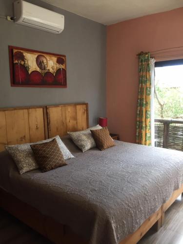 a bedroom with a bed and a window at Pension Baja Paradise in La Paz