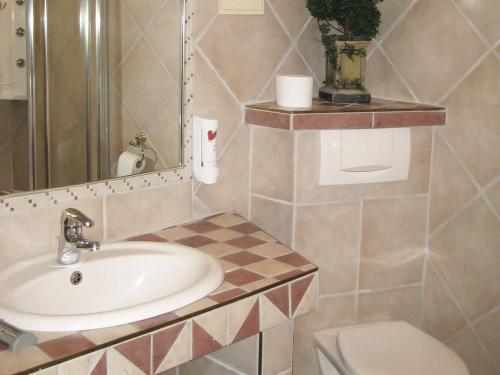 ein Bad mit einem Waschbecken und einem WC in der Unterkunft Hotel Restaurant Prechtlhof in Althofen