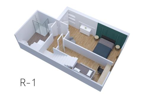 un plan d'étage d'une chambre dans l'établissement Le Petit Pirou # Cosy # Halte Auvergne, à Thiers