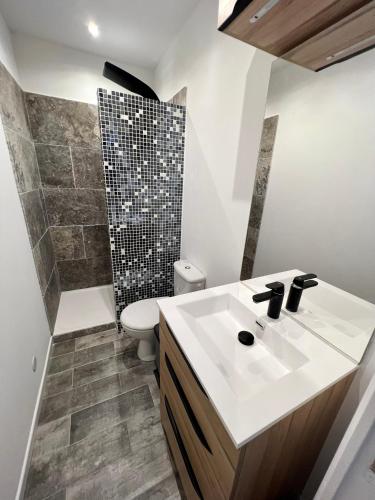 une salle de bain avec un lavabo blanc et des toilettes dans l'établissement Suite dei sogni, à Flayosc