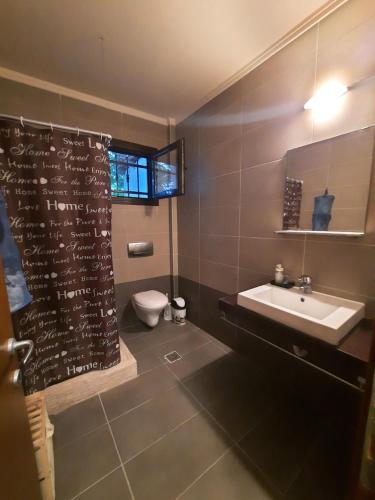 ein Bad mit einem Waschbecken und einem WC in der Unterkunft Efis Sunset Villa in Elani