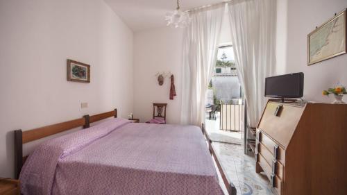 Schlafzimmer mit einem Bett, einem TV und einem Fenster in der Unterkunft Villa Luna di Miele in Ischia