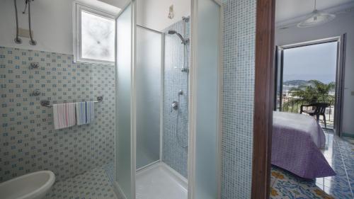 a bathroom with a shower with a toilet and a sink at Villa Luna di Miele in Ischia