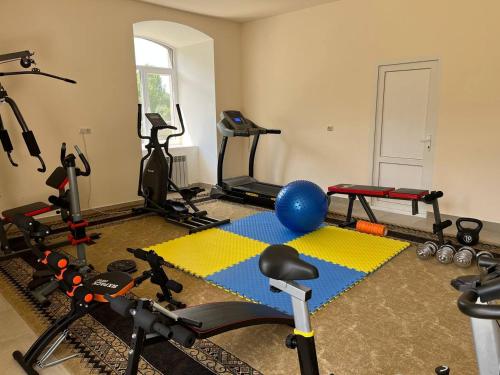 a gym with several exercise equipment in a room at Jermuk Moscow Health Resort in Jermuk