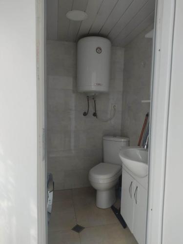 małą łazienkę z toaletą i umywalką w obiekcie Mestia House w mieście Mestia