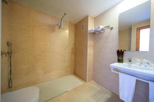 a bathroom with a shower and a toilet and a sink at Apartamento Via Alemanya Standard C in Can Picafort