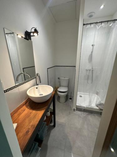 une salle de bain avec un lavabo, une douche et des toilettes dans l'établissement AnthologyBis, à Châteauroux