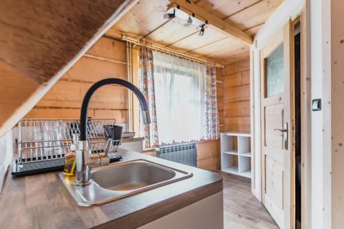 a kitchen with a sink in a tiny house at Kiry 9 - pokoje i apartamenty in Kościelisko