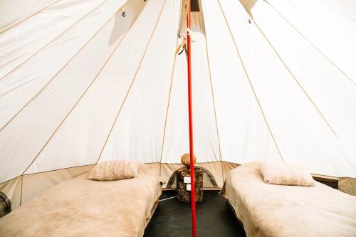 a tent with two beds in a room at Ursa Camp in Gornje Lipovo