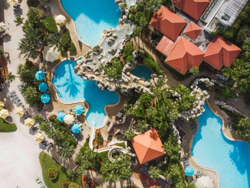 an overhead view of a resort with water parks at Hyatt Regency Grand Cypress Resort in Orlando