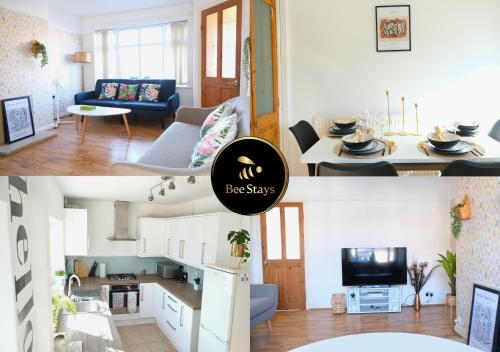 two pictures of a living room and a living room at Bee Stays - Ambleside House in Warrington