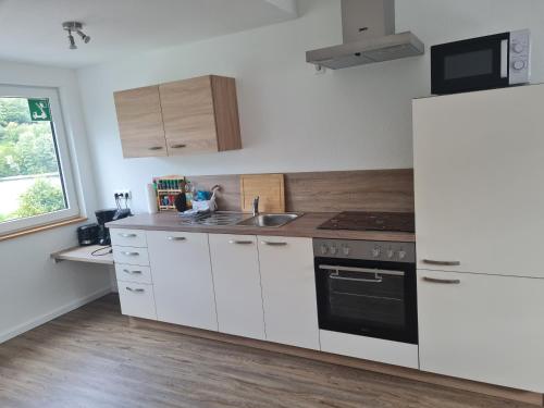 Kuchyň nebo kuchyňský kout v ubytování Ferienwohnung am Rursee