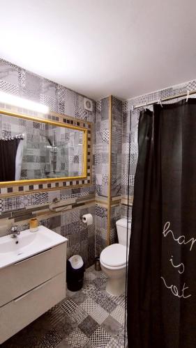 a bathroom with a toilet and a sink and a shower at LA RĂSCRUCE DE APE in Suceviţa