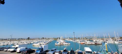 a bunch of boats parked in a marina at Gîte la rose des vents N 1 in Saint-Vaast-la-Hougue