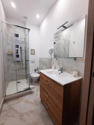 パレルモにあるLE CAMERE DI VIA MECCIOのシャワー、洗面台、トイレ付きのバスルーム