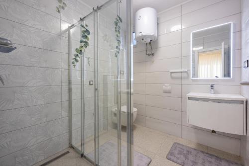 a bathroom with a shower and a toilet and a sink at Villa Lucia 2 in Dramalj
