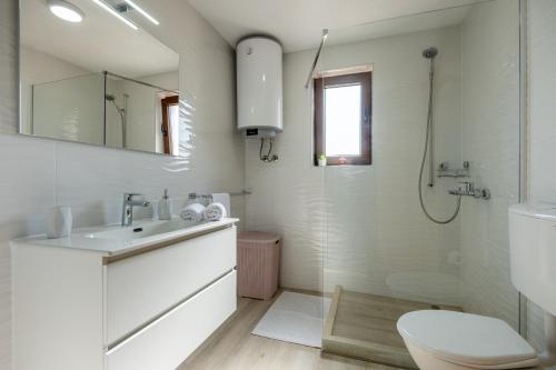 a bathroom with a sink and a toilet and a shower at Villa Ivanka in Neum