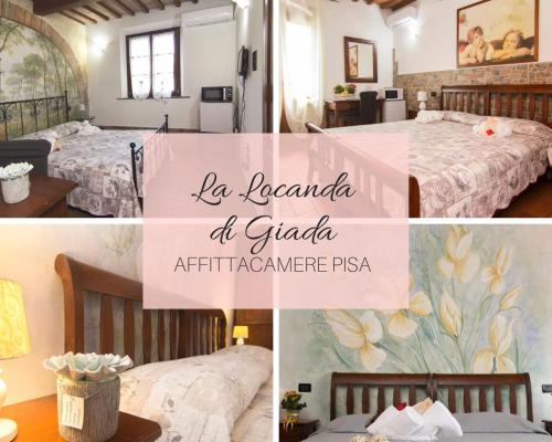 a collage of photos of a hotel room with beds at La Locanda Di Giada in Pisa