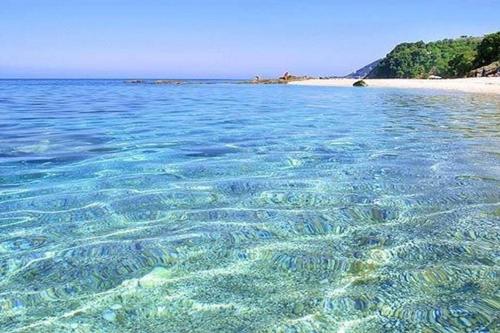 a large body of water with a beach in the background at The Yacht House in Agios Ioannis Pelio