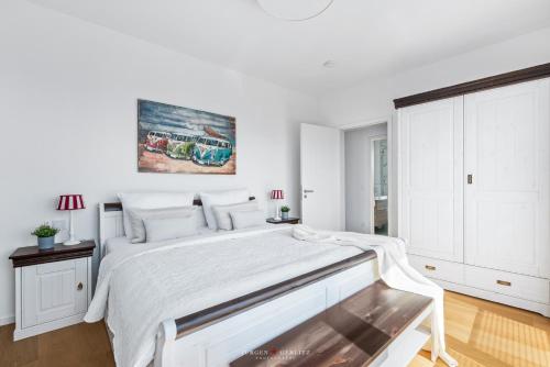 Ένα ή περισσότερα κρεβάτια σε δωμάτιο στο Villa Meeresrauschen