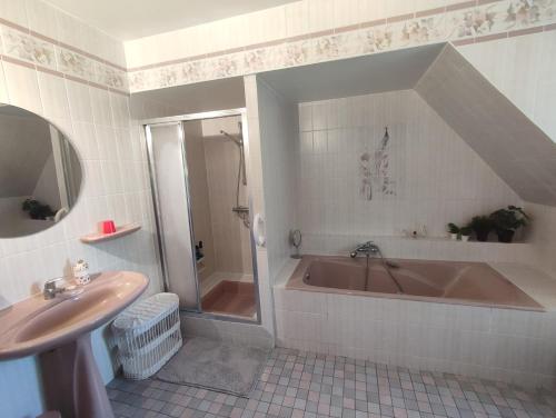 un baño con bañera y lavabo en Appartement des rives de l'Ehn, en Krautergersheim