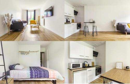 two images of a bedroom and a living room at Cityscape in Noisy-le-Grand