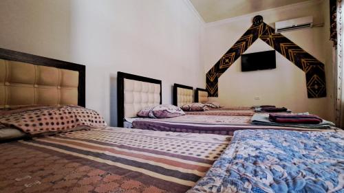 1 Schlafzimmer mit 2 Betten und einem TV an der Wand in der Unterkunft Shirin House Guest House in Buxoro