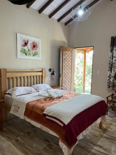 a bedroom with a large bed and a window at Pousada Recanto dos Pássaros in Cunha