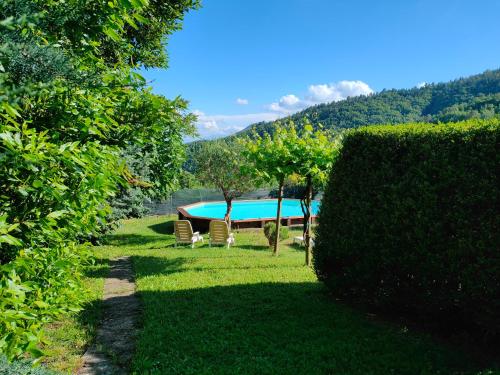 a swimming pool in a yard with a hedge at La Panoramica in Avenale