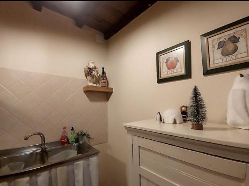una cucina con lavandino e bancone con albero di Natale di Fonte dos pumares 