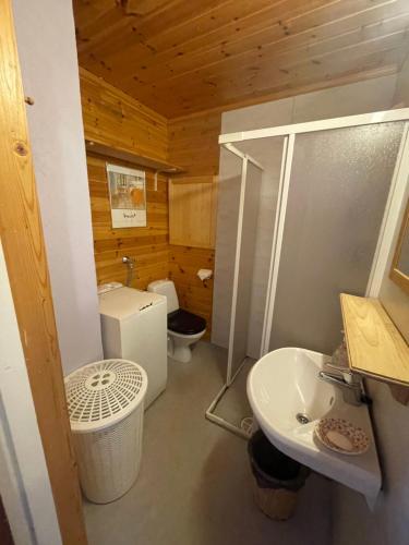 a small bathroom with a toilet and a sink at Kvam - Stegastein in Aurland