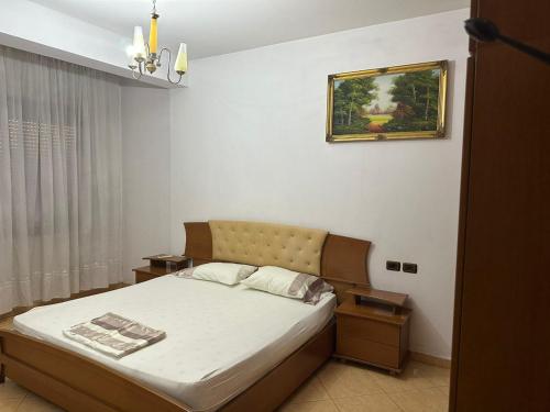 a bedroom with a bed and a picture on the wall at Apartment City Center Best Price in Fier
