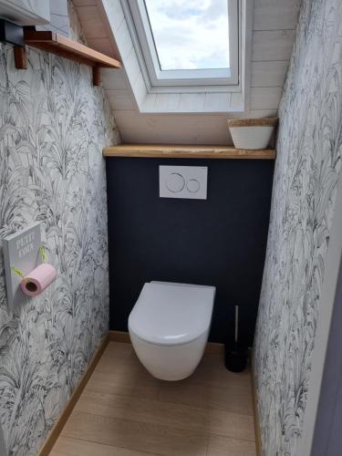 Elle comprend une petite salle de bains pourvue de toilettes et d'une fenêtre. dans l'établissement maison de pêcheur, à Tréffiagat