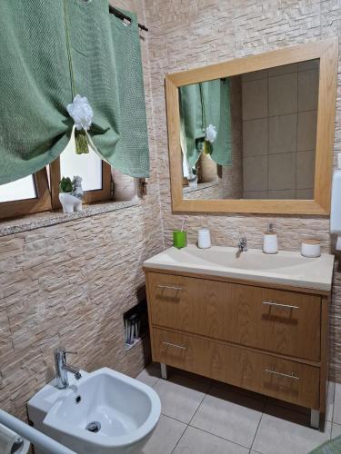 Recanto da Serra - Alojamento Local في لوسا: حمام مع حوض ومرآة