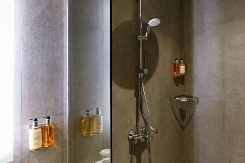 two pictures of a shower in a bathroom at Comfort Hotel Jeddah King Road in Jeddah