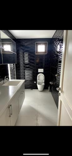 ein Bad mit einem WC und einem Waschbecken in der Unterkunft Nadide sokak daire4 dublex in Istanbul